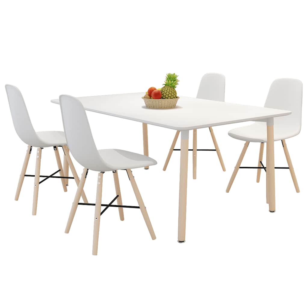 White Dining Set 1 Rectangular Table with 4 Armless Chairs