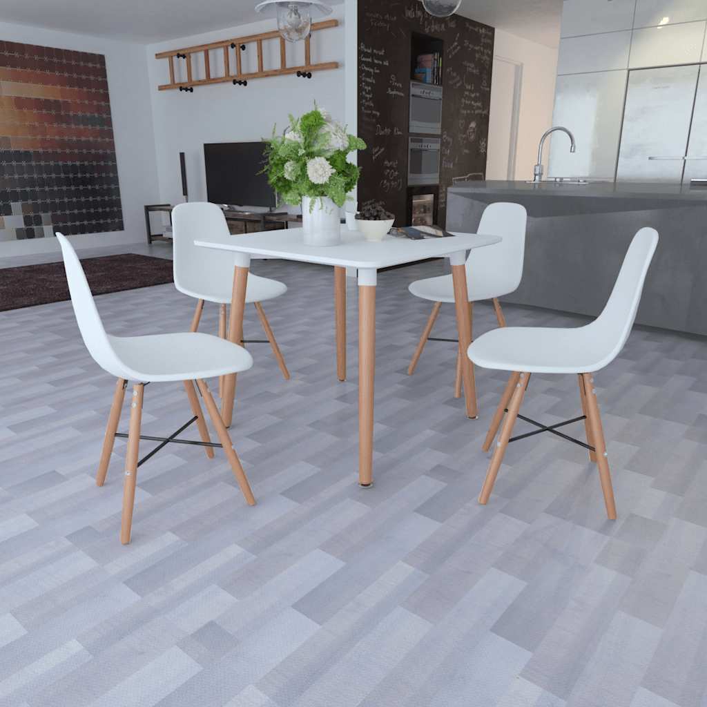 White Dining Set 1 Square Table with 4 Armless Chairs