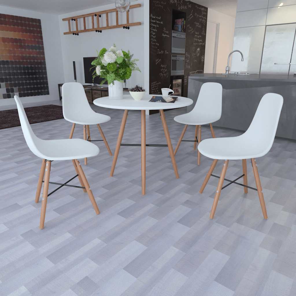 White Dining Set 1 Round Table with 4 Armless Chairs