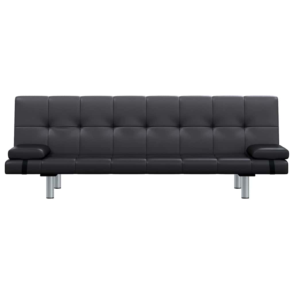 Sofa Bed with Two Pillows Artificial Leather Adjustable Black
