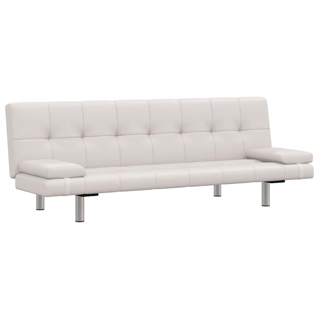 Sofa Bed with Two Pillows Artificial Leather Adjustable Cream White