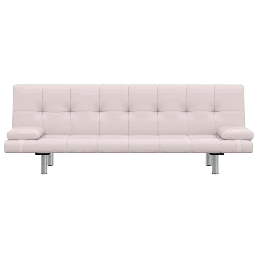 Sofa Bed with Two Pillows Artificial Leather Adjustable Cream White