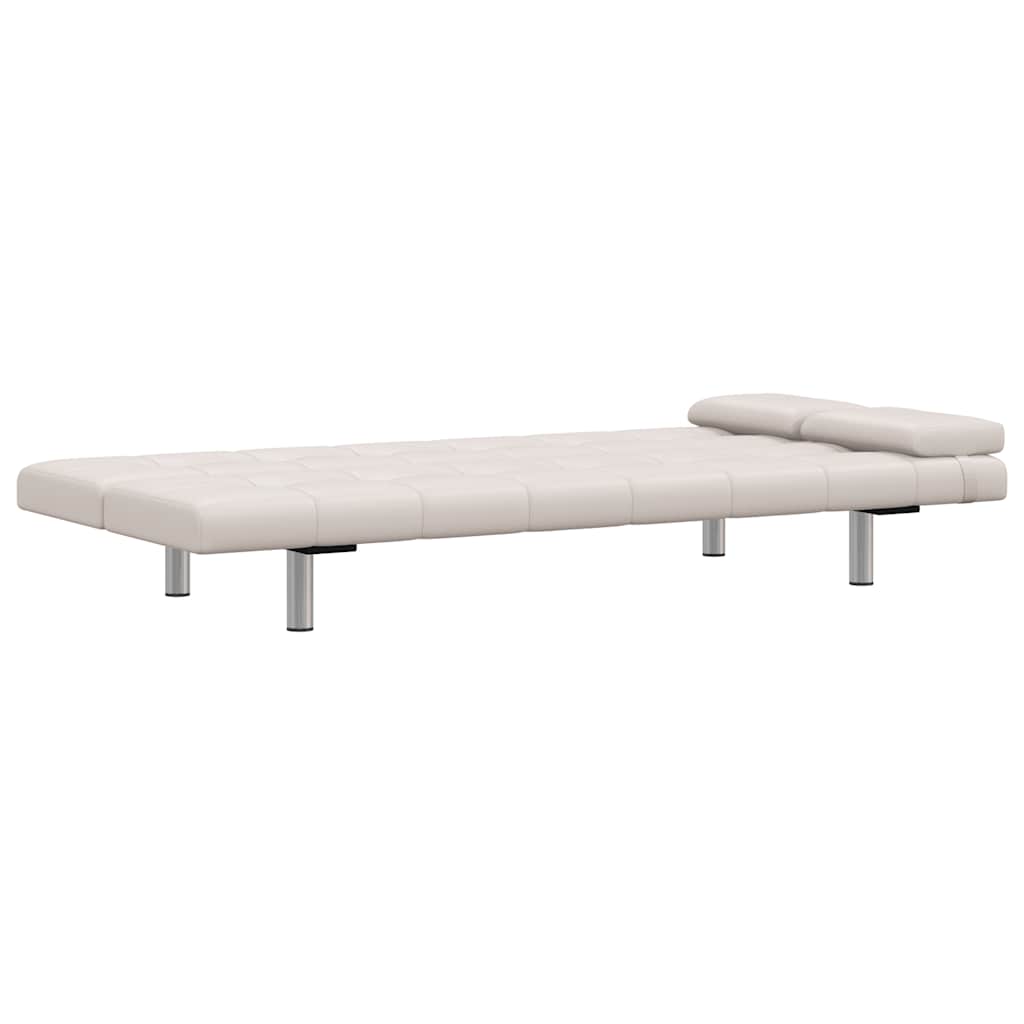Sofa Bed with Two Pillows Artificial Leather Adjustable Cream White