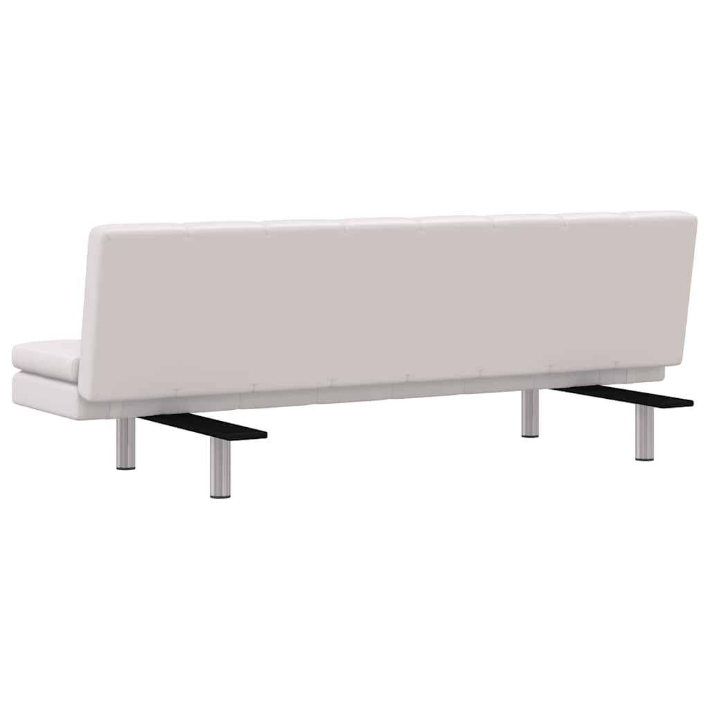 Sofa Bed with Two Pillows Artificial Leather Adjustable Cream White