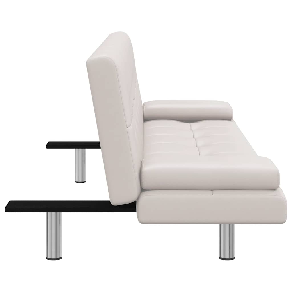 Sofa Bed with Two Pillows Artificial Leather Adjustable Cream White