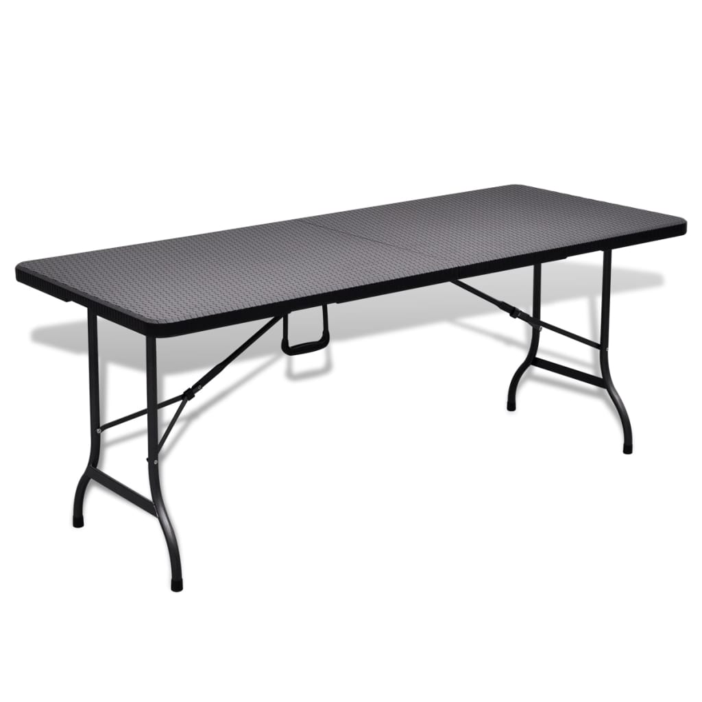 Outdoor Table with 2 Benches HDPE Black Rattan Look