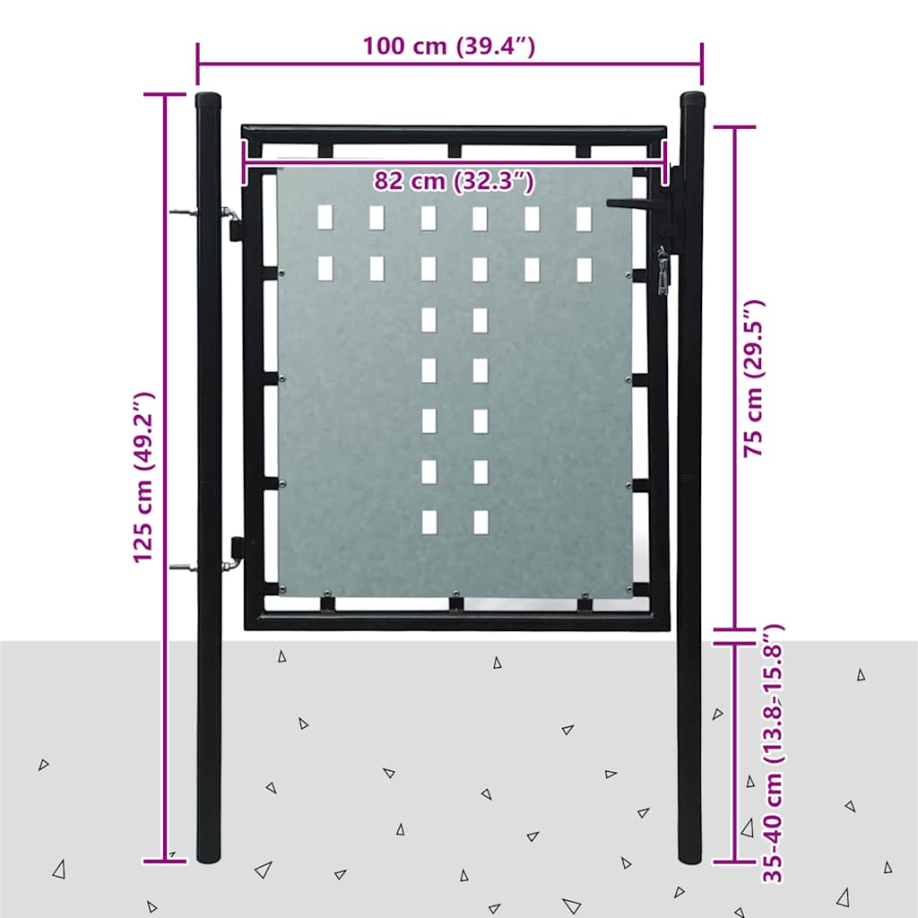 Black Single Door Fence Gate 100x75 cm
