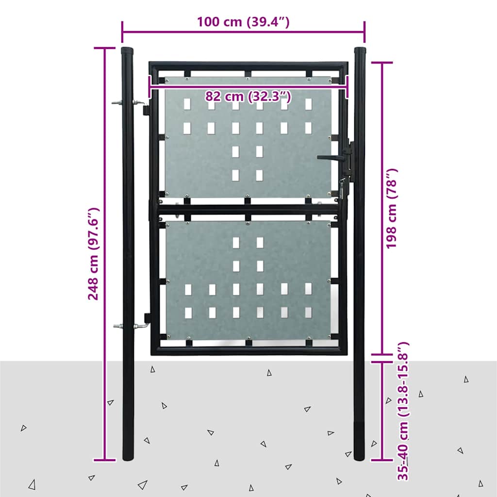 Black Single Door Fence Gate 100x200 cm