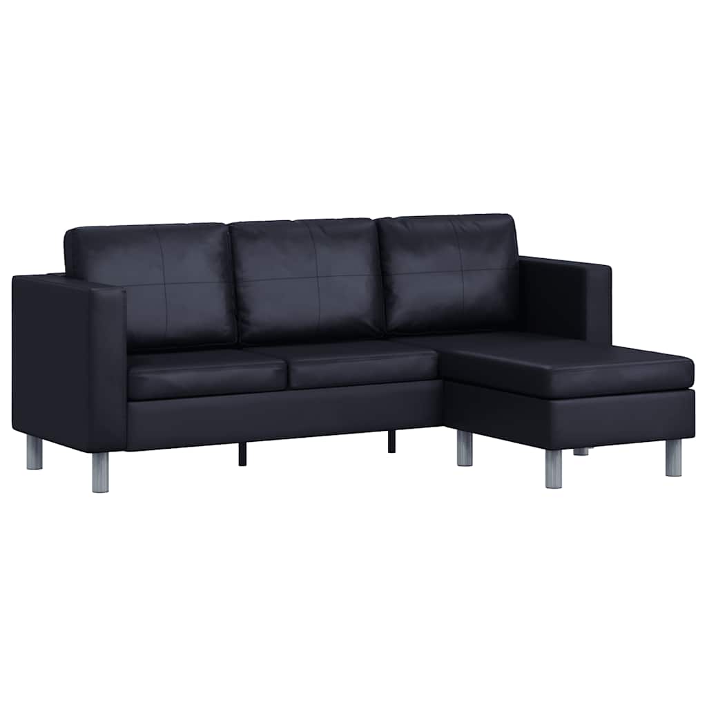 Sectional Sofa 3-Seater Artificial Leather Black