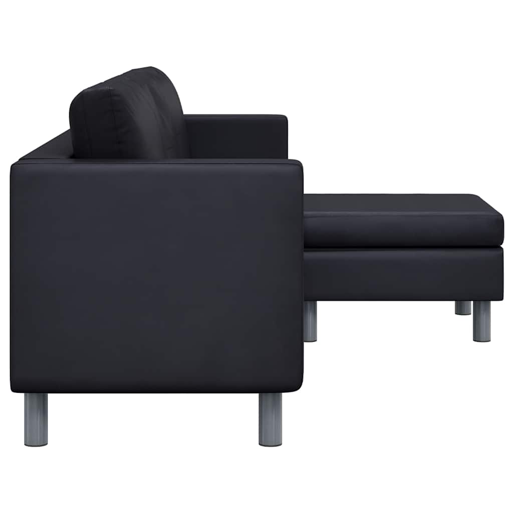 Sectional Sofa 3-Seater Artificial Leather Black