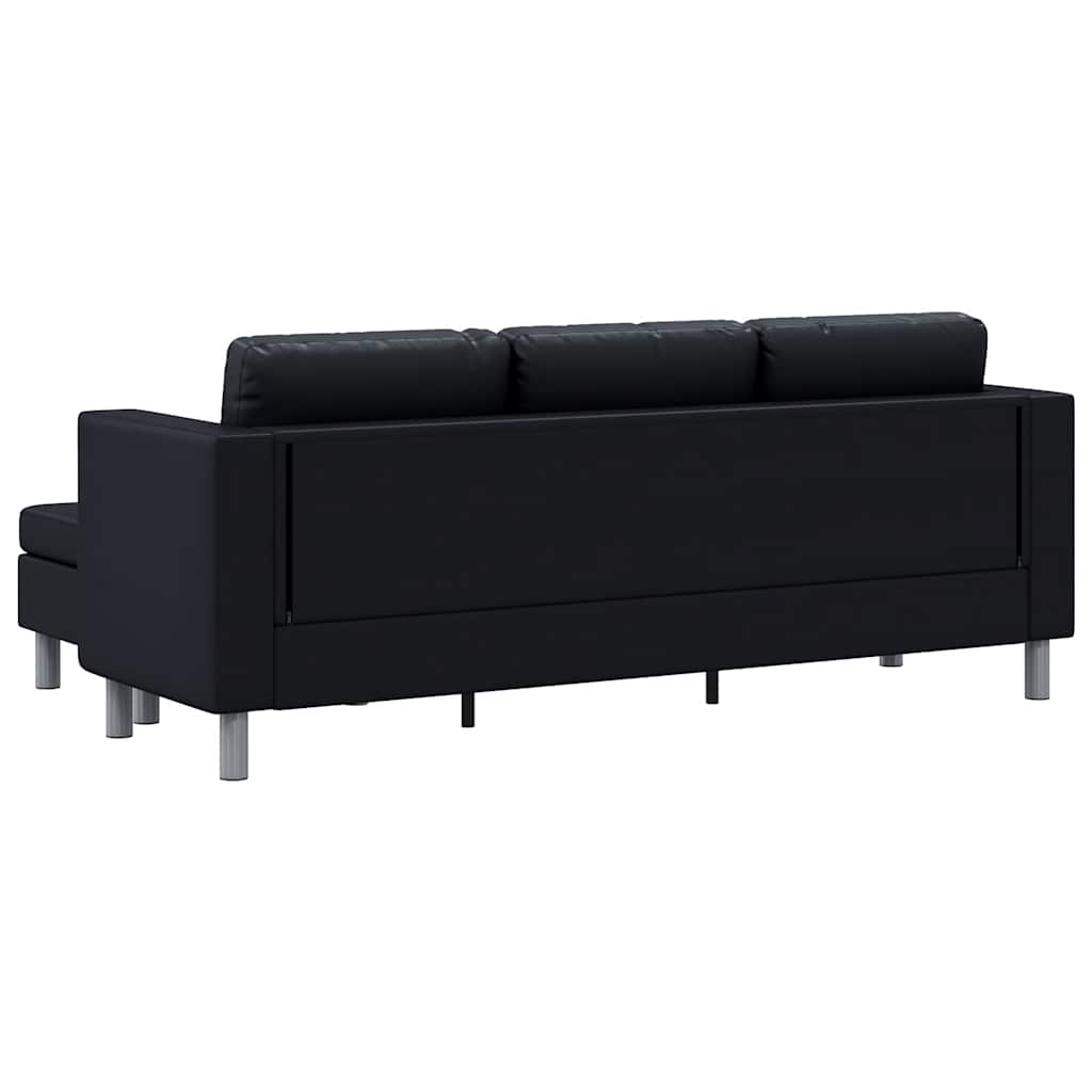 Sectional Sofa 3-Seater Artificial Leather Black
