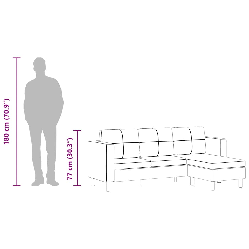 Sectional Sofa 3-Seater Artificial Leather Black