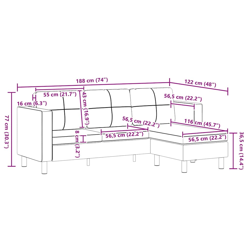 Sectional Sofa 3-Seater Artificial Leather Black