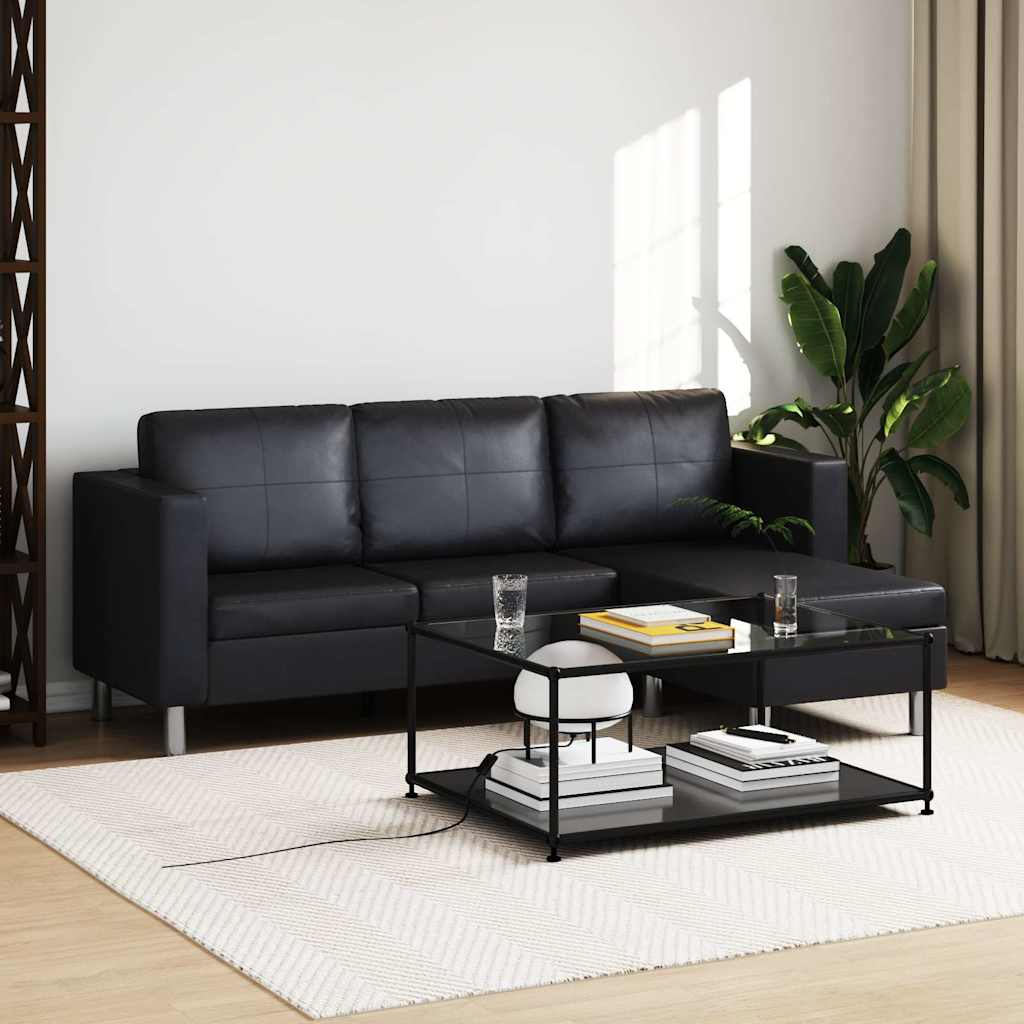 Sectional Sofa 3-Seater Artificial Leather Black