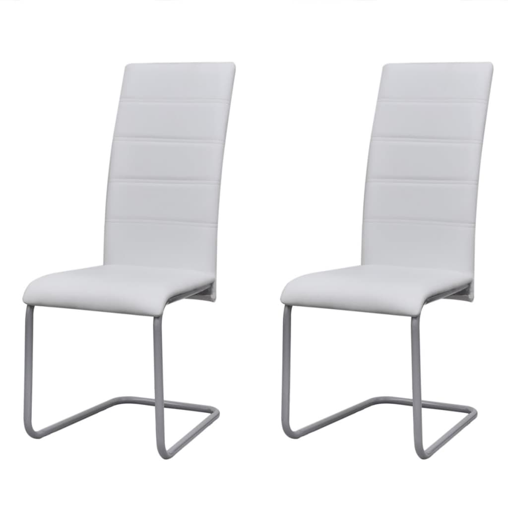 Cantilever Dining Chairs 2 pcs White Faux Leather