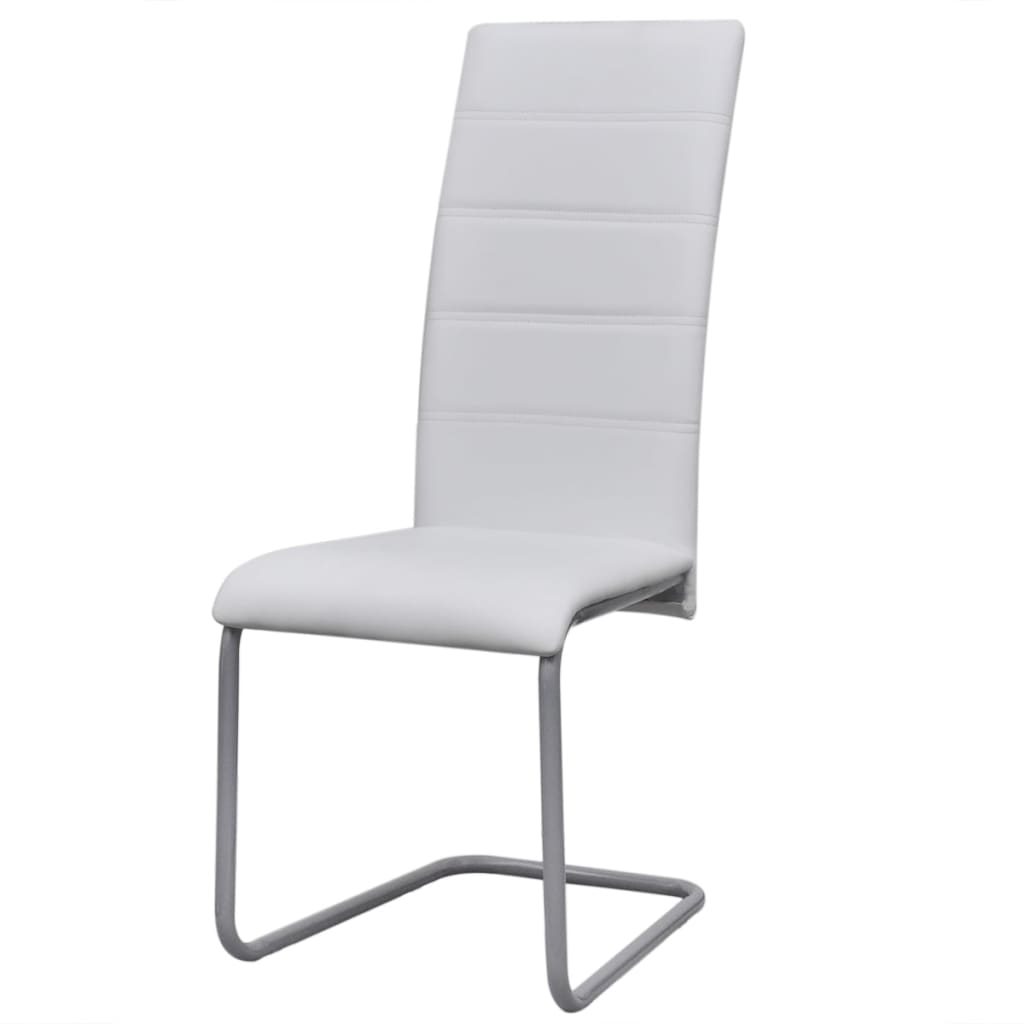 Cantilever Dining Chairs 2 pcs White Faux Leather