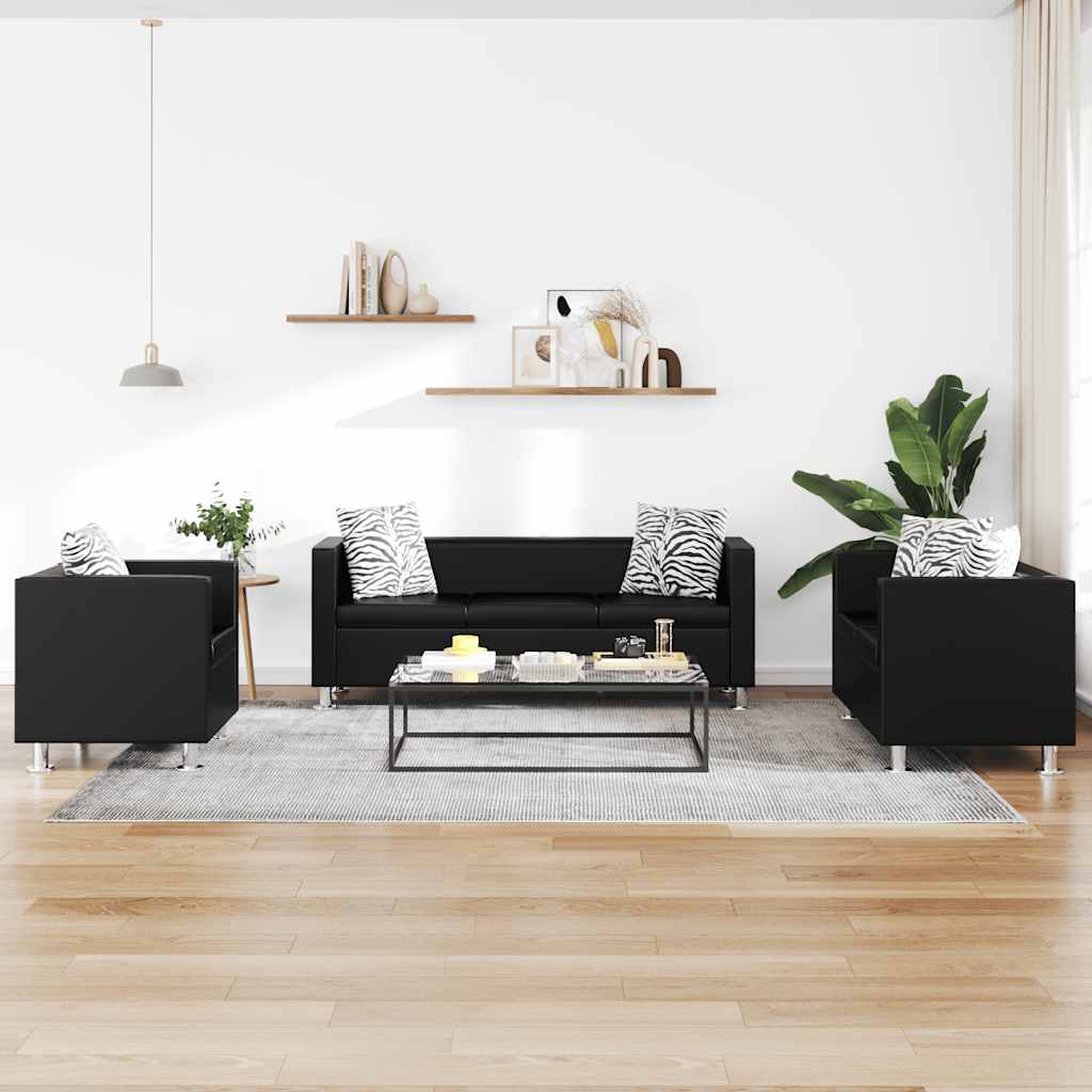 Sofa Set Artificial Leather 3-Seater 2-Seater Armchair Black