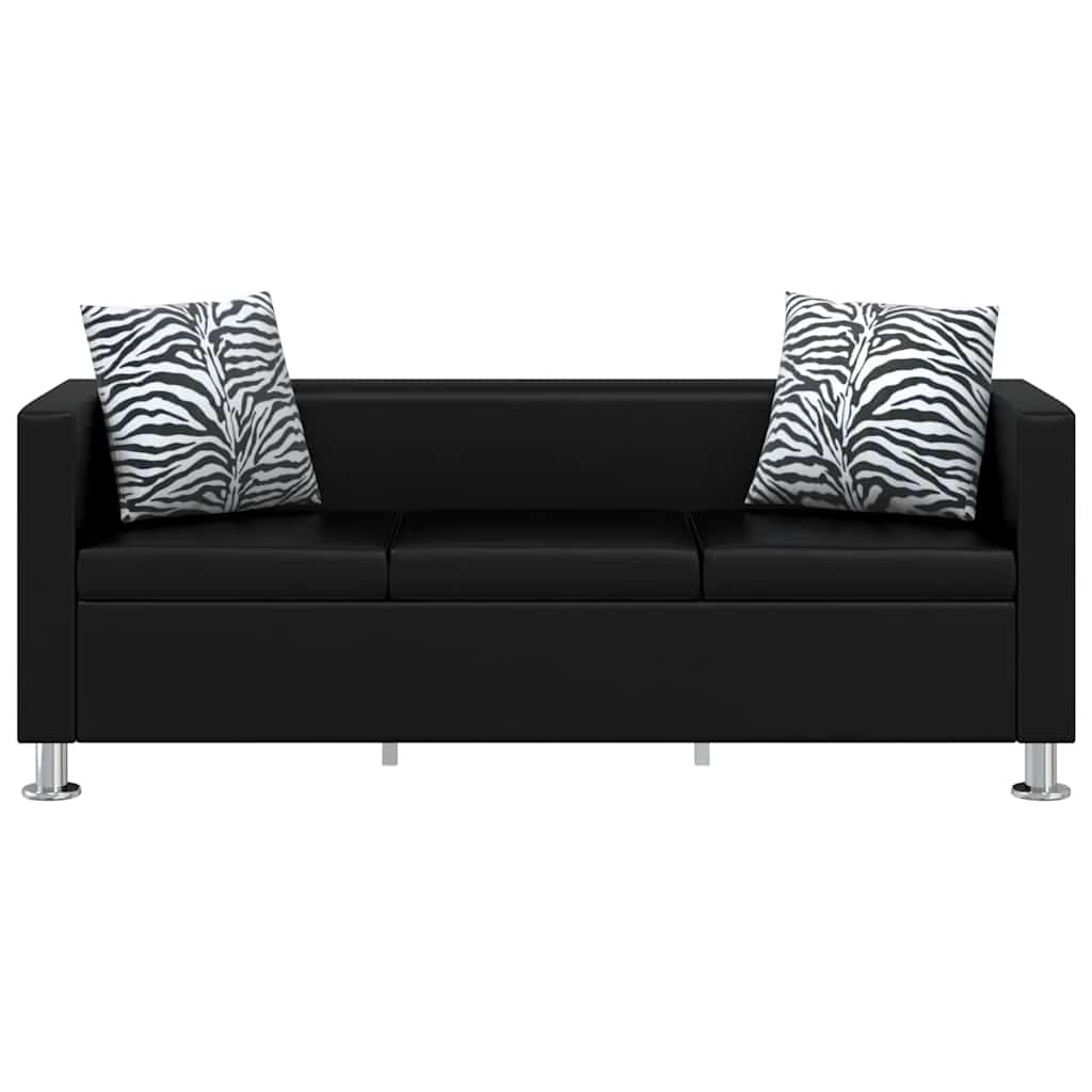Sofa Set Artificial Leather 3-Seater 2-Seater Armchair Black