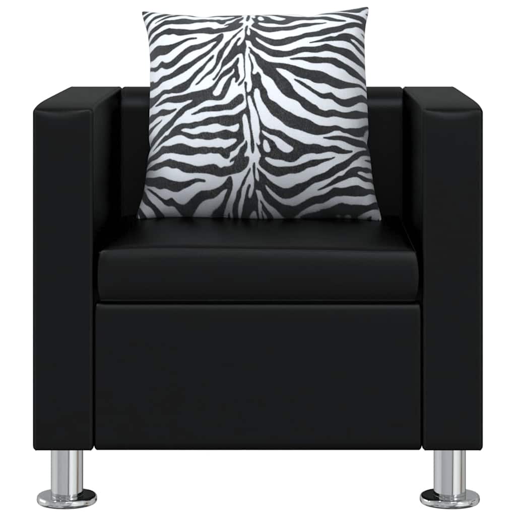 Sofa Set Artificial Leather 3-Seater 2-Seater Armchair Black