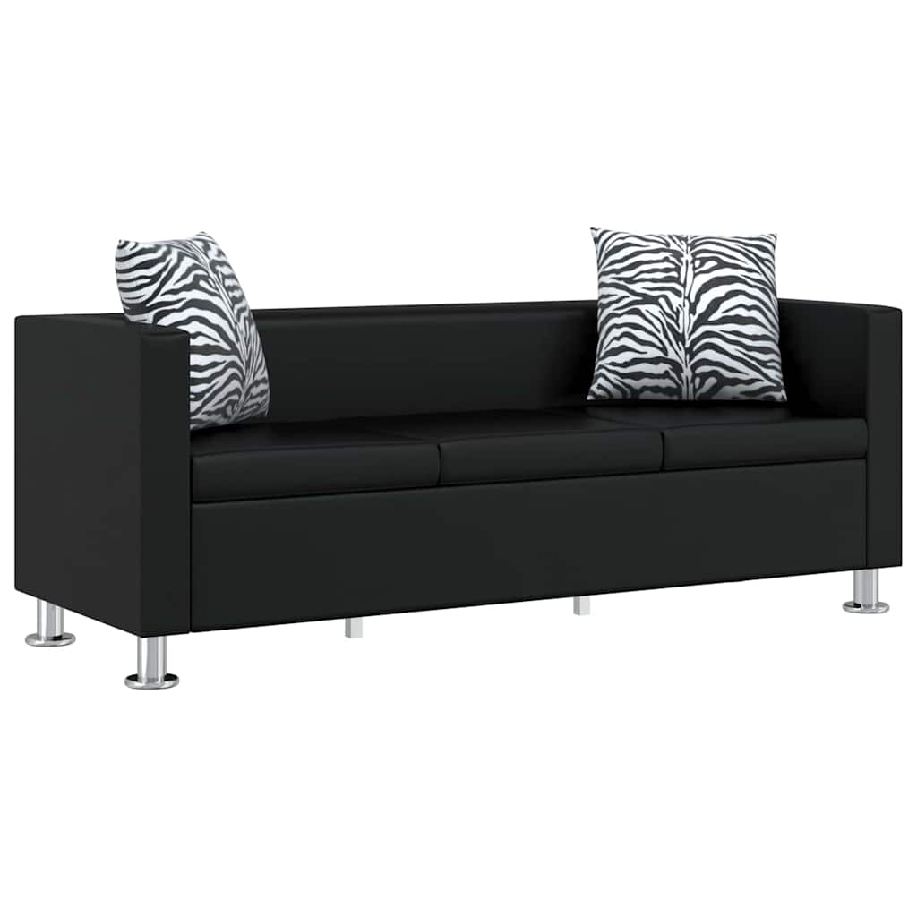 Sofa Set Artificial Leather 3-Seater 2-Seater Armchair Black
