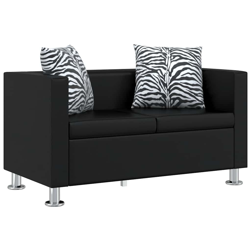 Sofa Set Artificial Leather 3-Seater 2-Seater Armchair Black