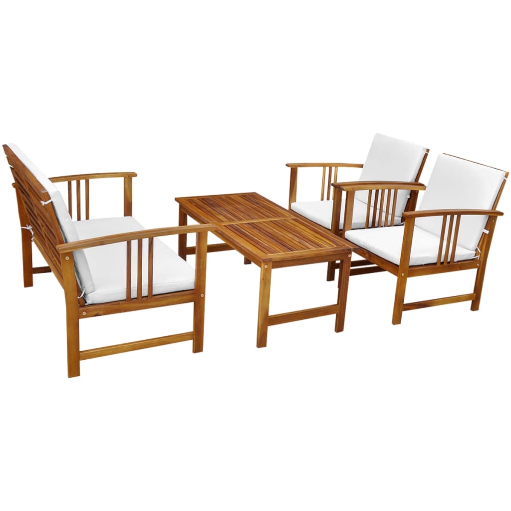 4 Piece Garden Lounge Set with Cushions Solid Acacia Wood