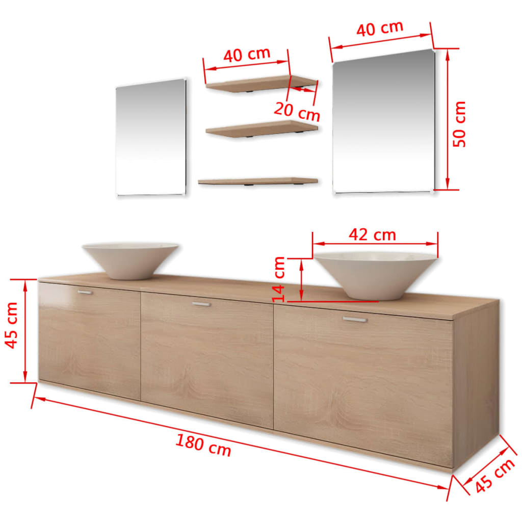 Eight Piece Bathroom Furniture and Basin Set Beige