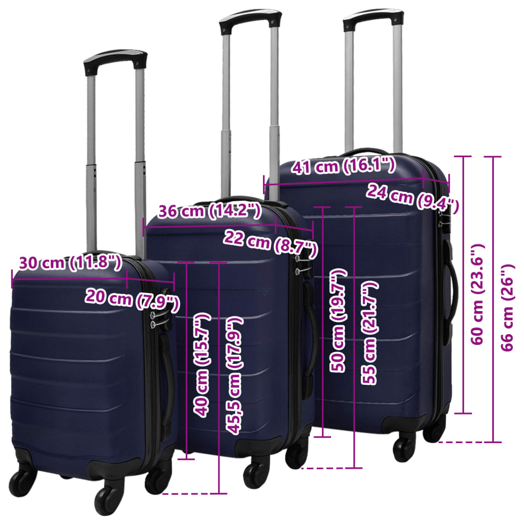 Three Piece Hardcase Trolley Set Blue 45.5/55/66 cm