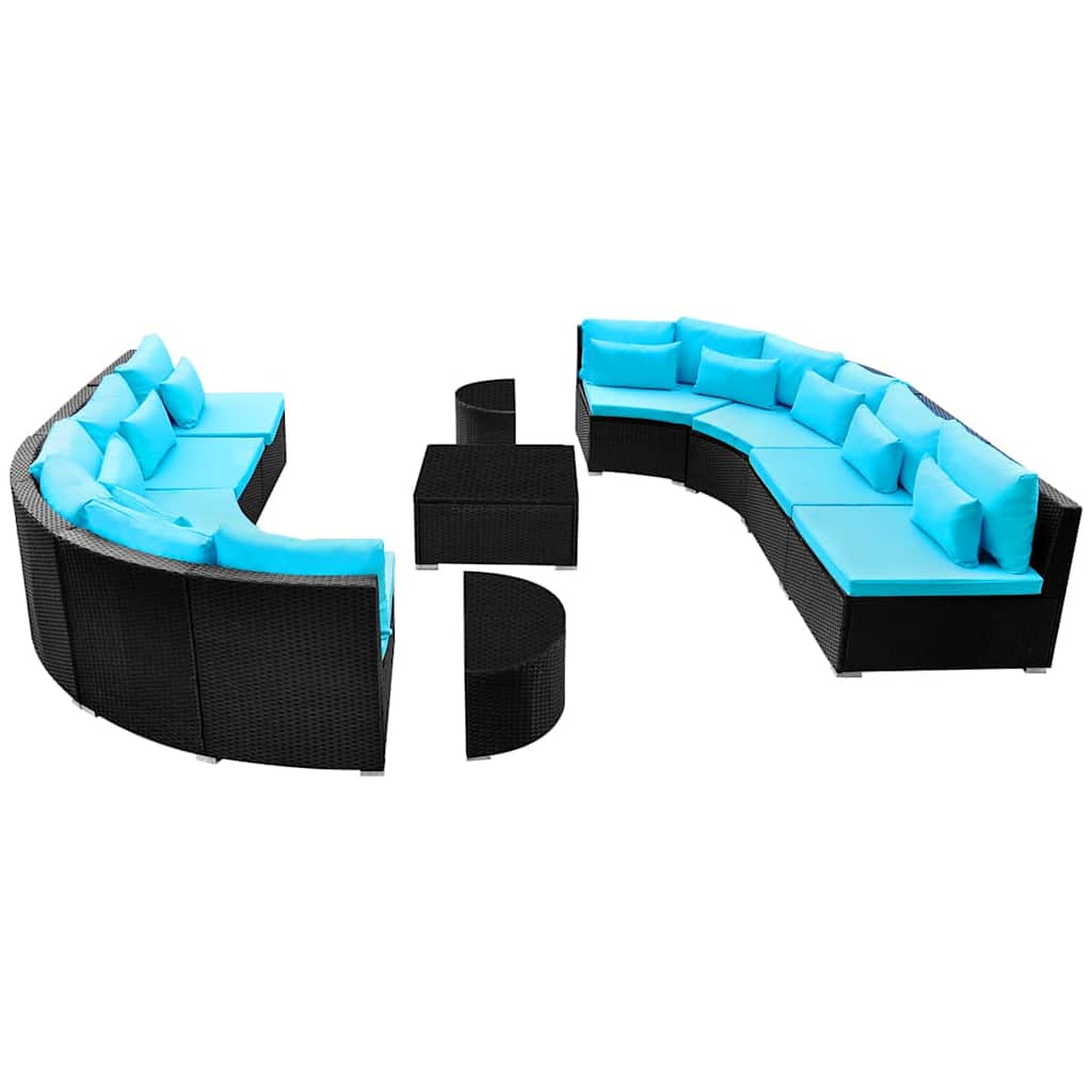 13 Piece Garden Lounge Set with Cushions Poly Rattan Blue