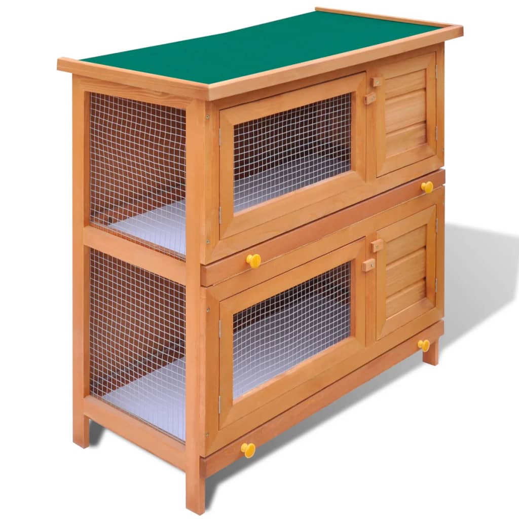 Outdoor Rabbit Hutch Small Pet Cage 4 Door Wood