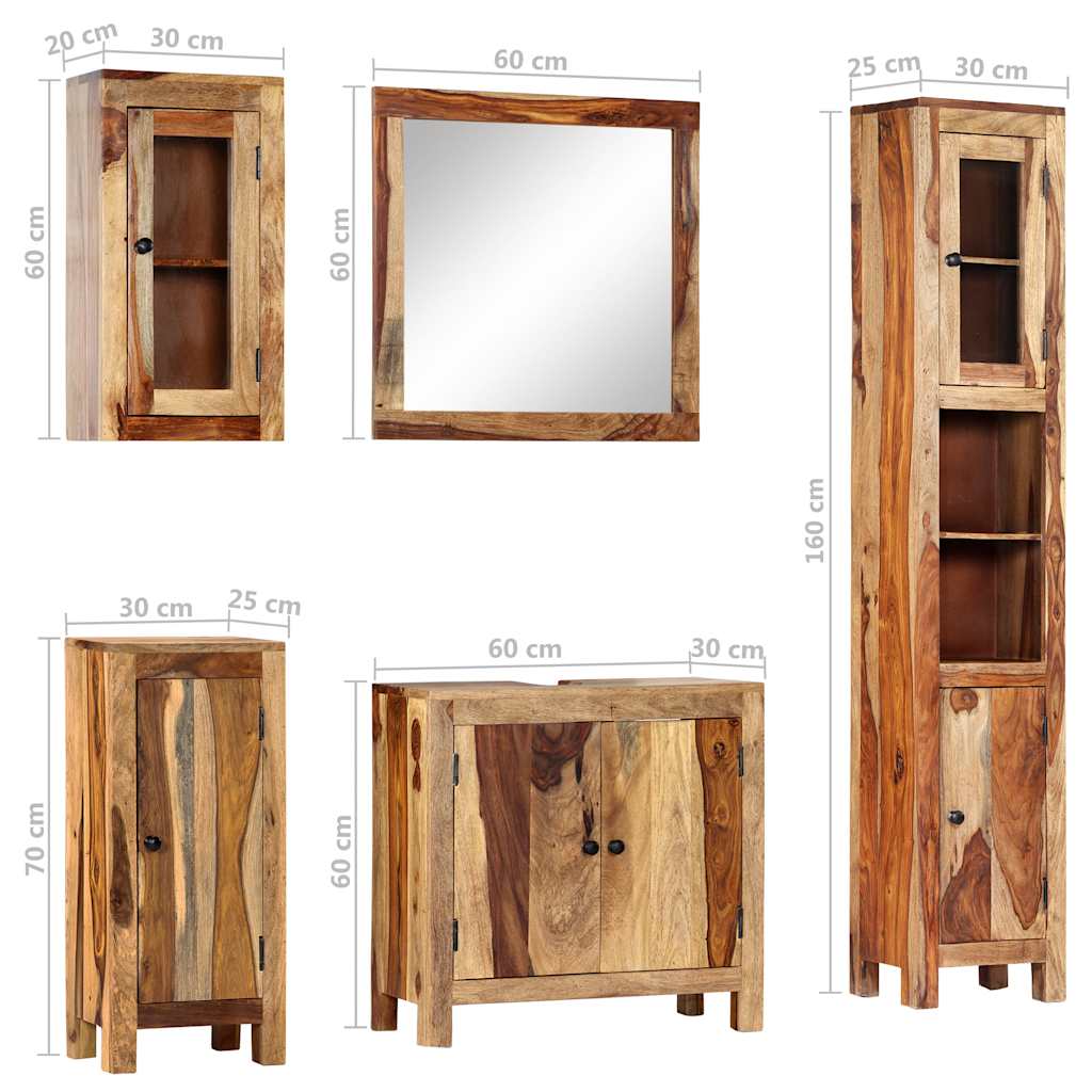 5 Piece Bathroom Set Solid Wood