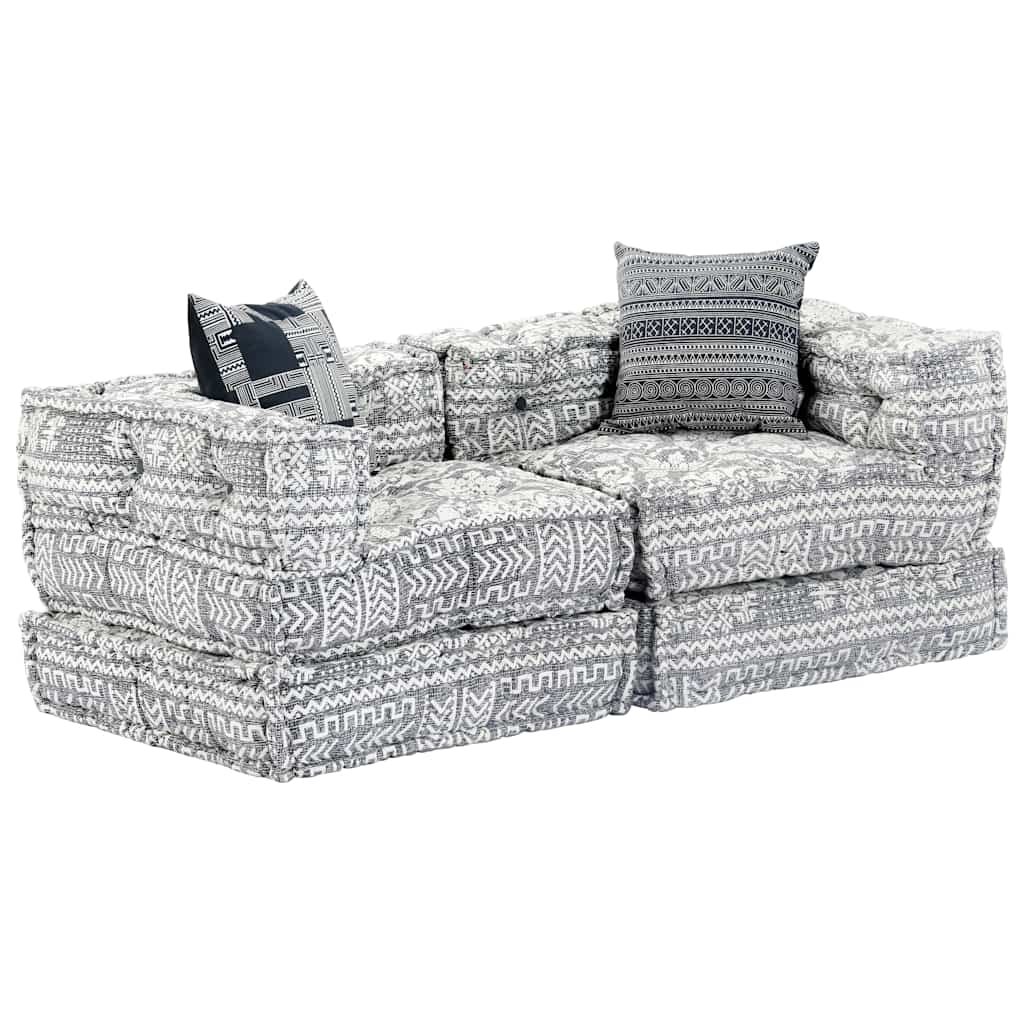 2-Seater Modular Pouffe Light Grey Fabric