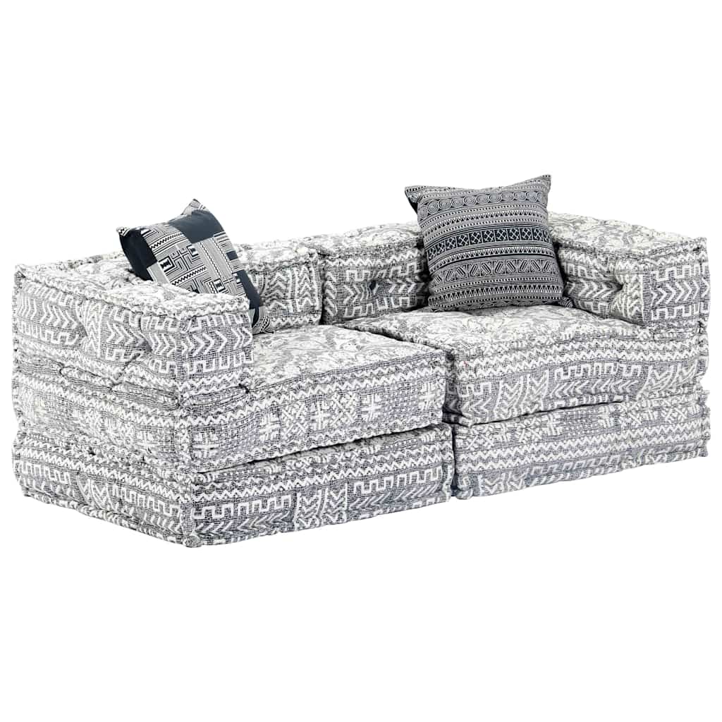 2-Seater Modular Pouffe Light Grey Fabric