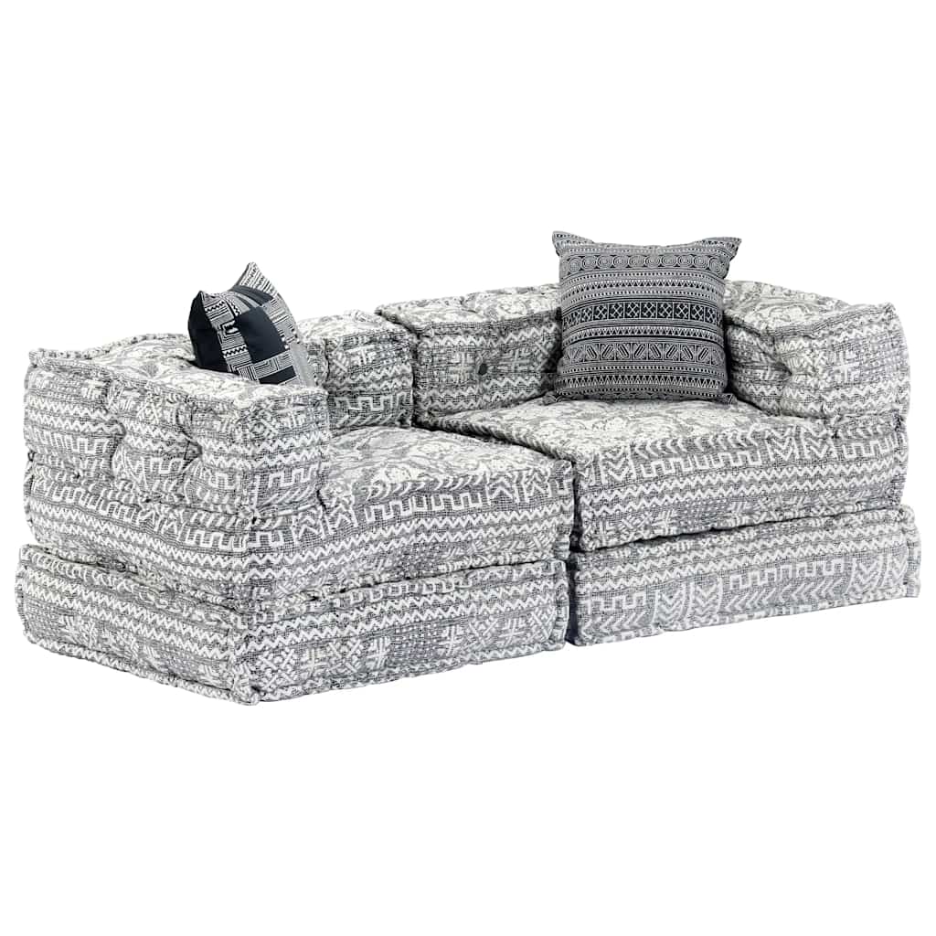 2-Seater Modular Pouffe Light Grey Fabric