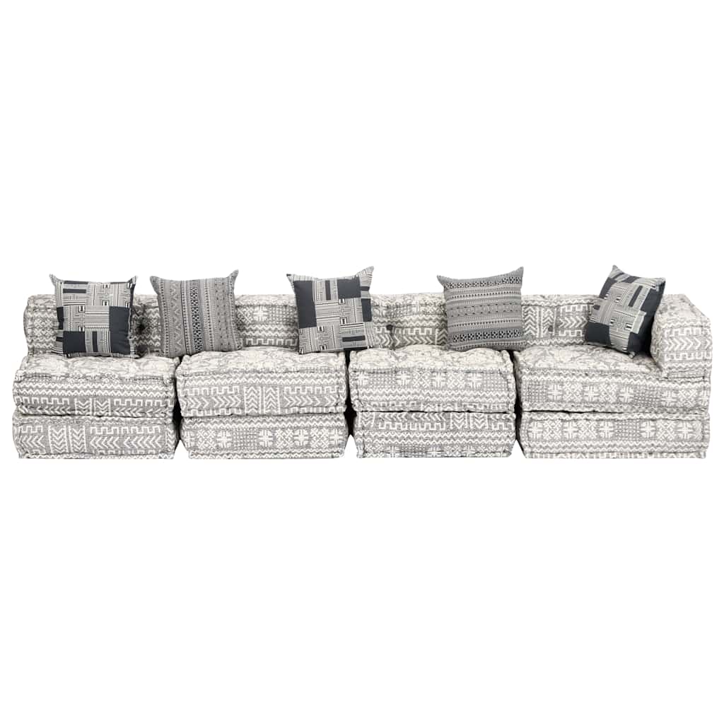 4-Seater Modular Pouffe Light Grey Fabric