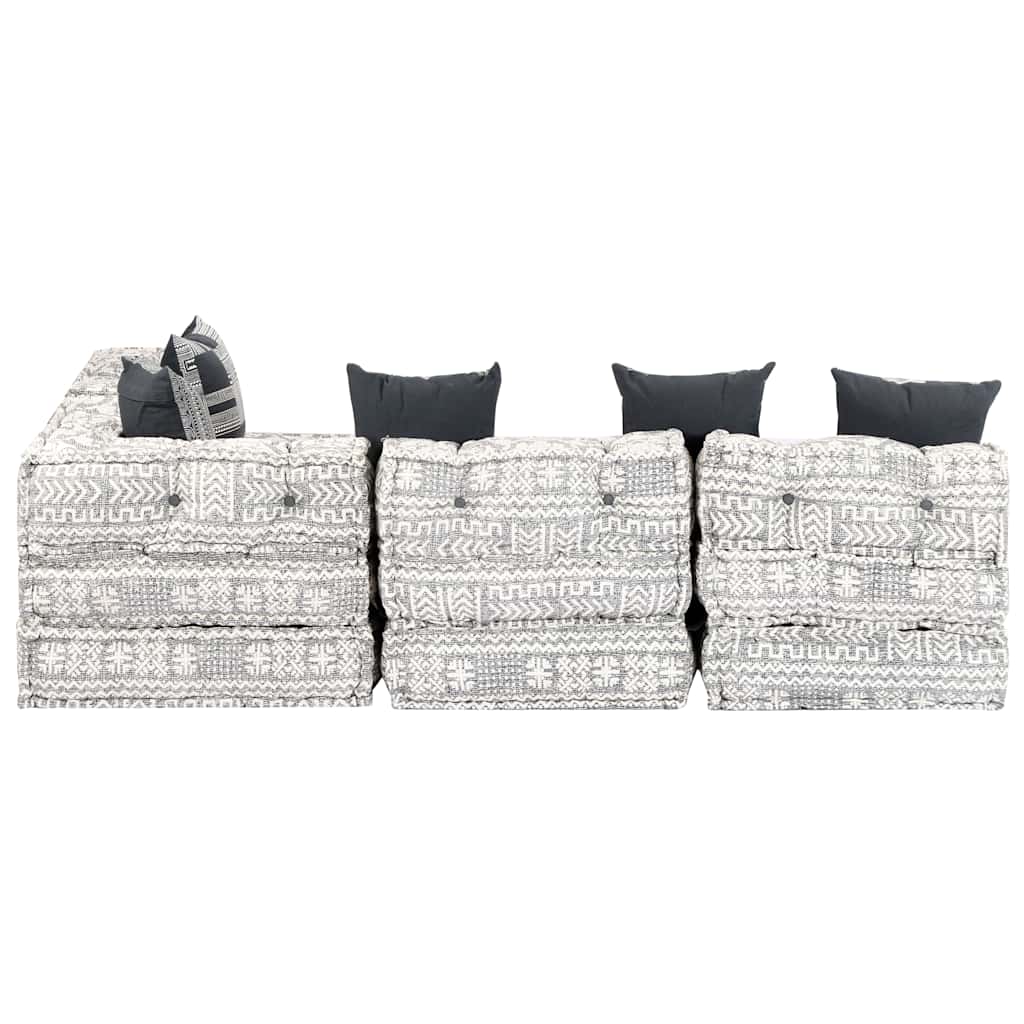4-Seater Modular Pouffe Light Grey Fabric