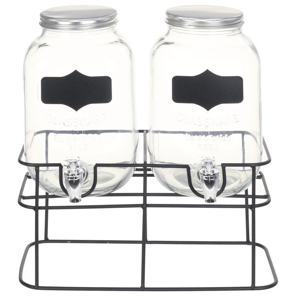 Beverage Dispensers 2 pcs with Stand 2 x 4 L Glass