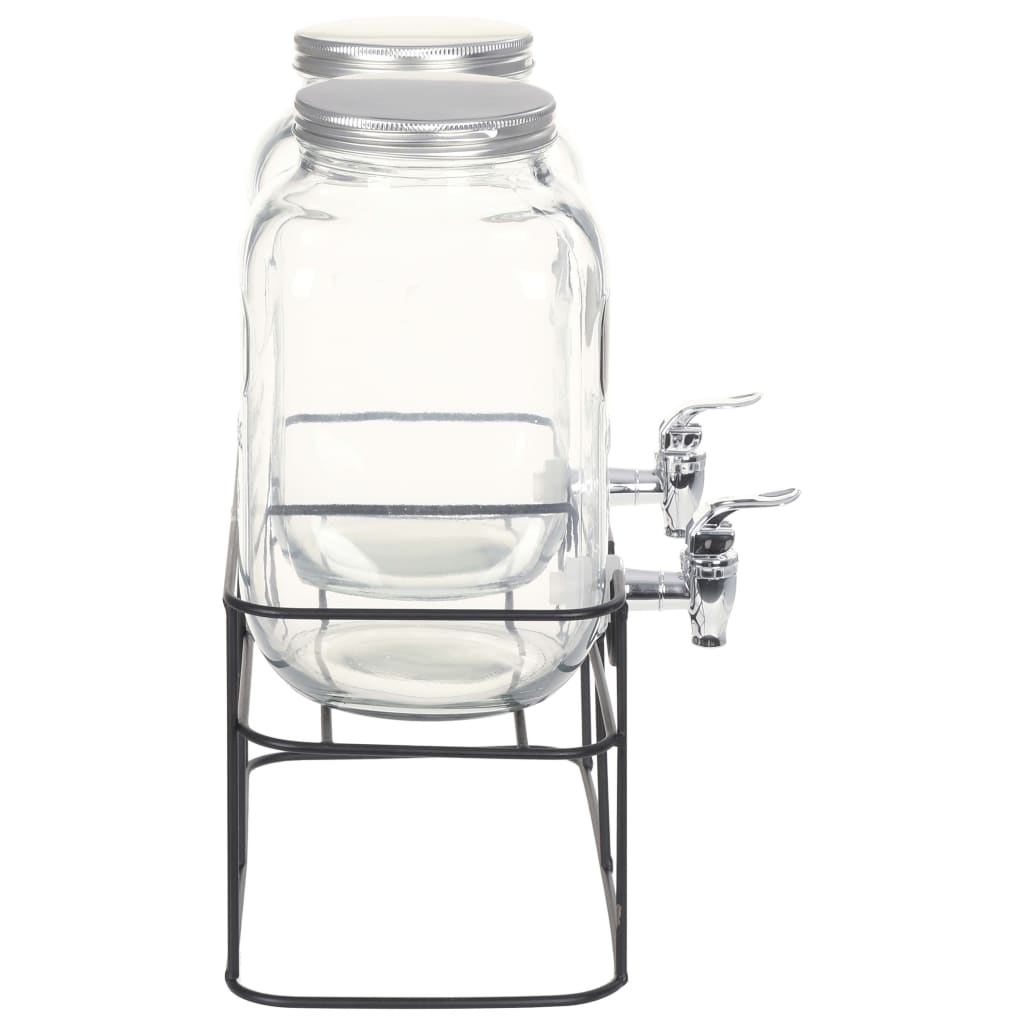Beverage Dispensers 2 pcs with Stand 2 x 4 L Glass