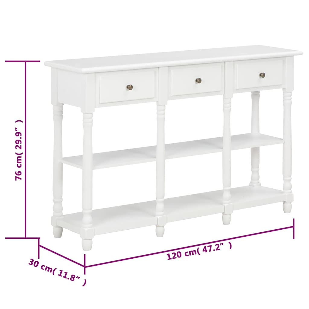 Console Table White 120x30x76 cm MDF