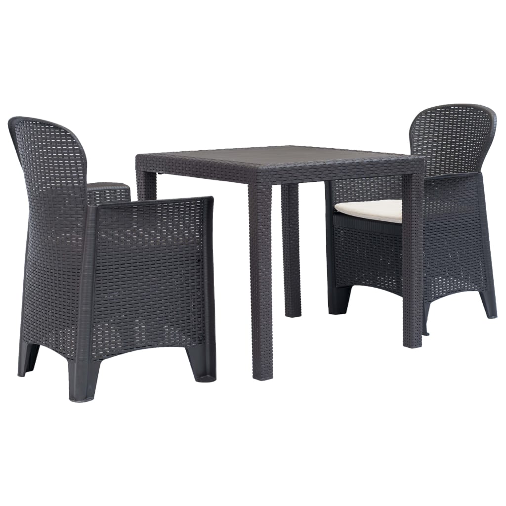 3 Piece Bistro Set Plastic Brown Rattan Look