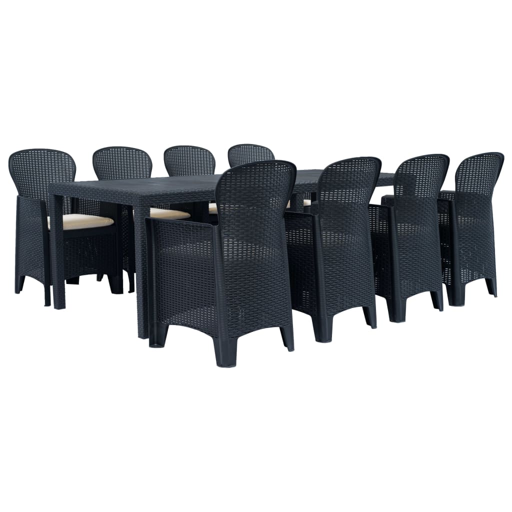 9 Piece Outdoor Dining Set Plastic Anthracite Rattan Look