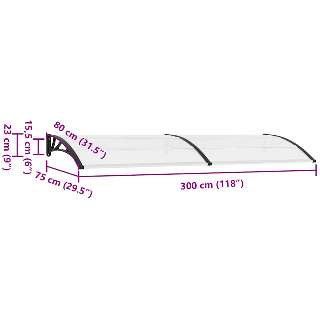 Door Canopy Black and Transparent 300x75 cm PC