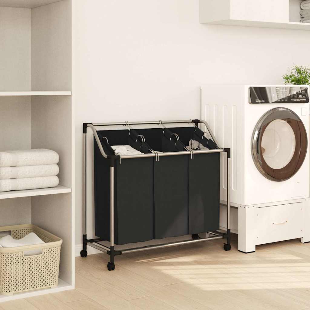 Laundry Sorter with 3 Bags Black Steel