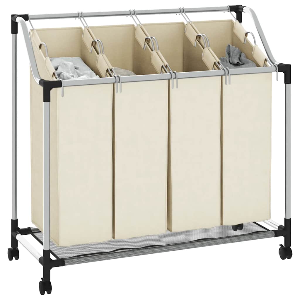 Laundry Sorter with 4 Bags Cream Steel