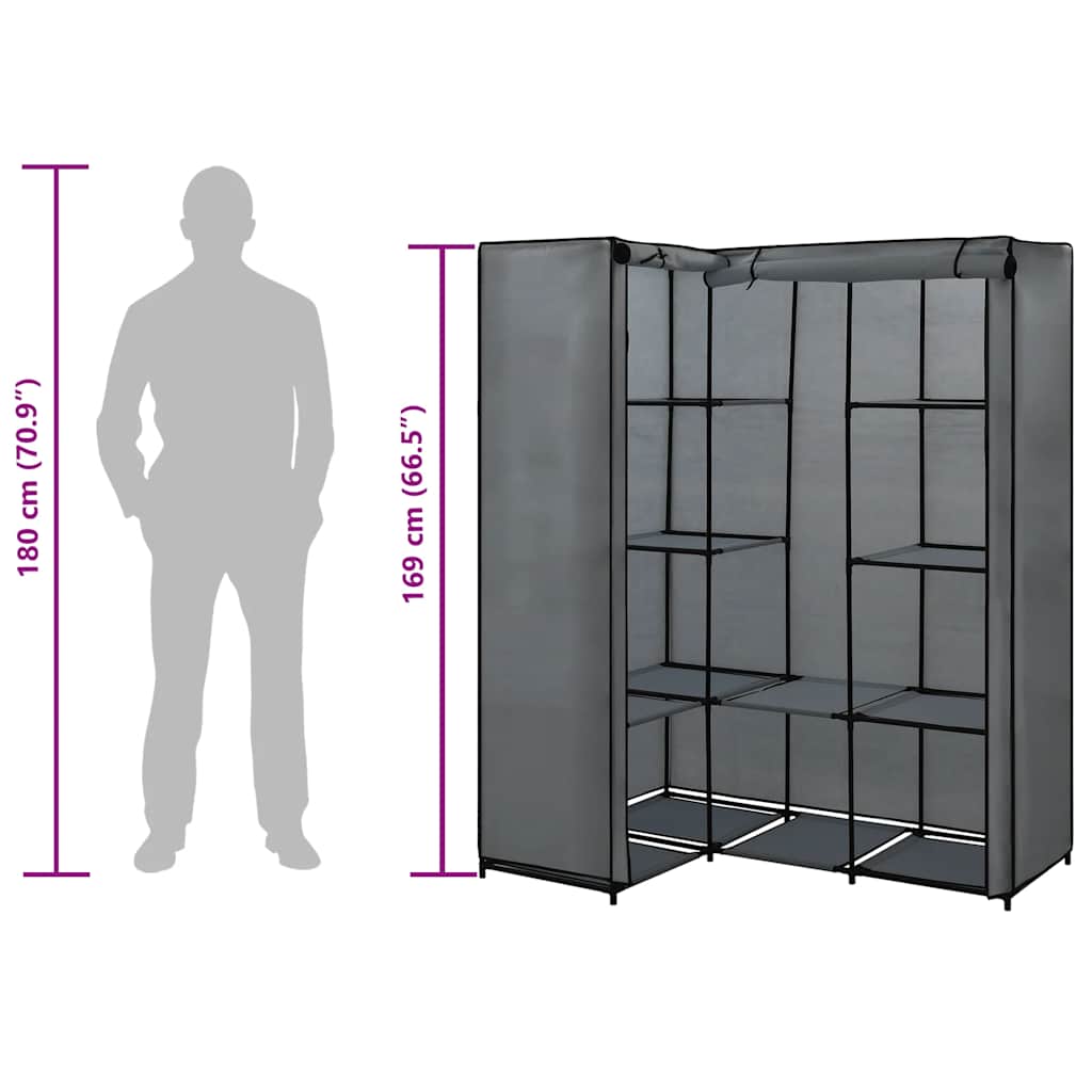 Corner Wardrobe Grey 130x87x169 cm