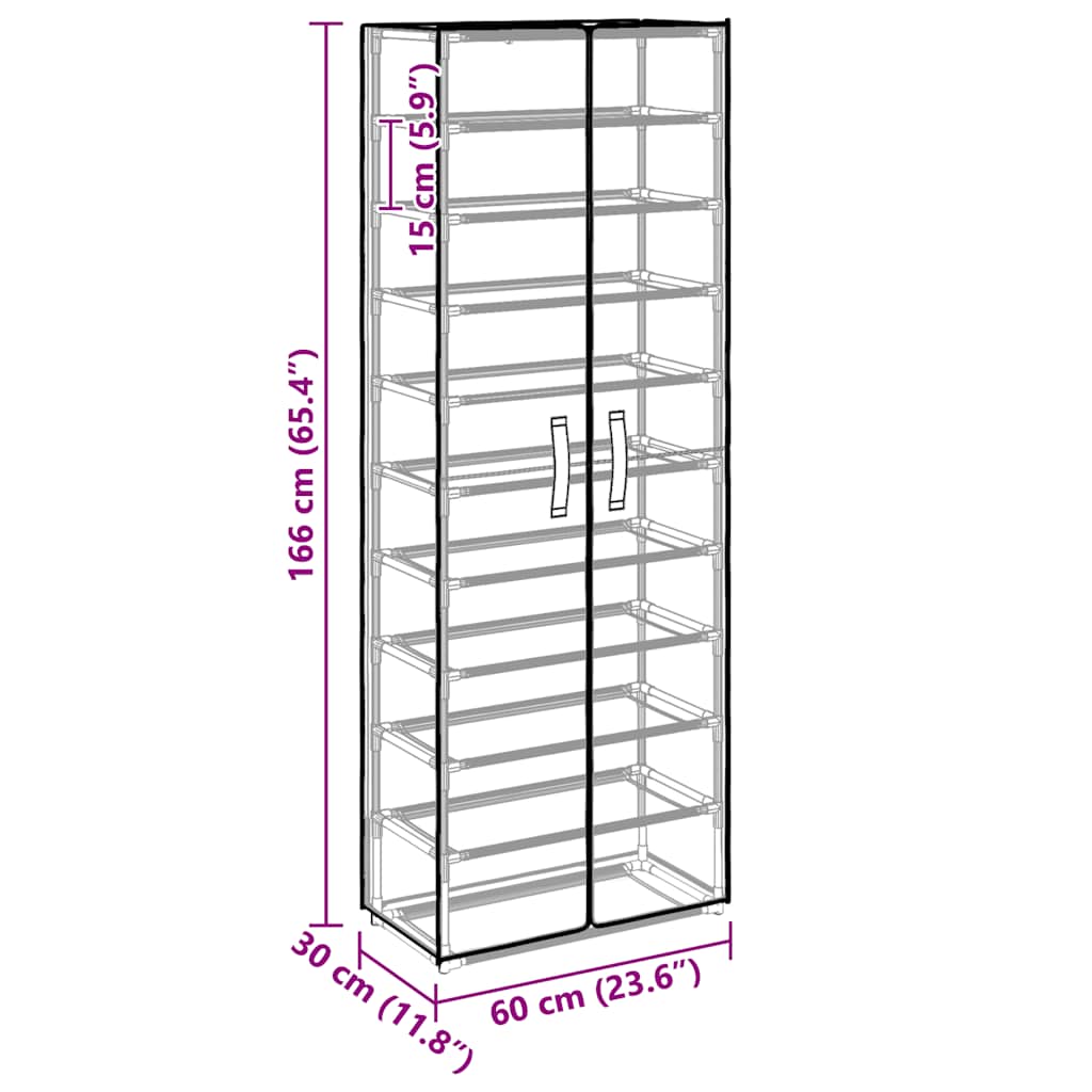 Shoe Cabinet Black 60x30x166 cm Fabric