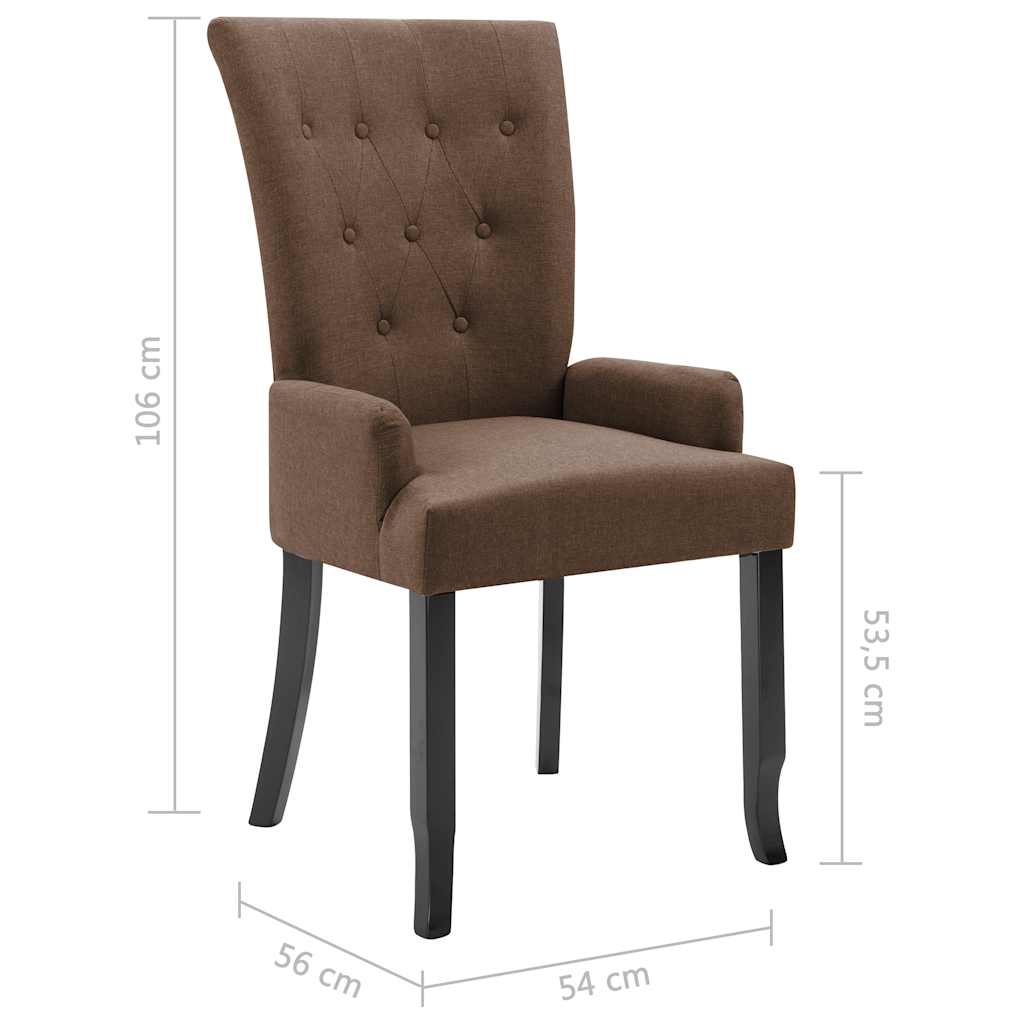 Dining Chair with Armrests Brown Fabric