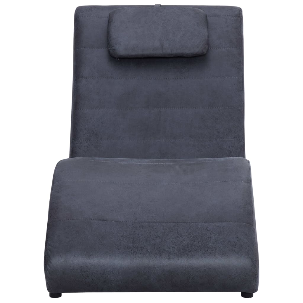 Chaise Longue with Pillow Grey Faux Suede Leather