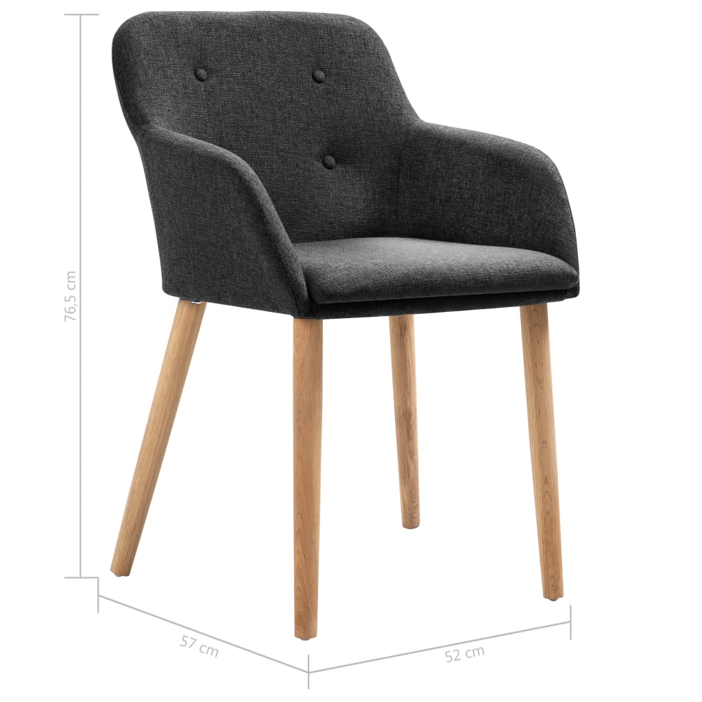 Dining Chairs 2 pcs Dark Grey Fabric and Solid Oak Wood
