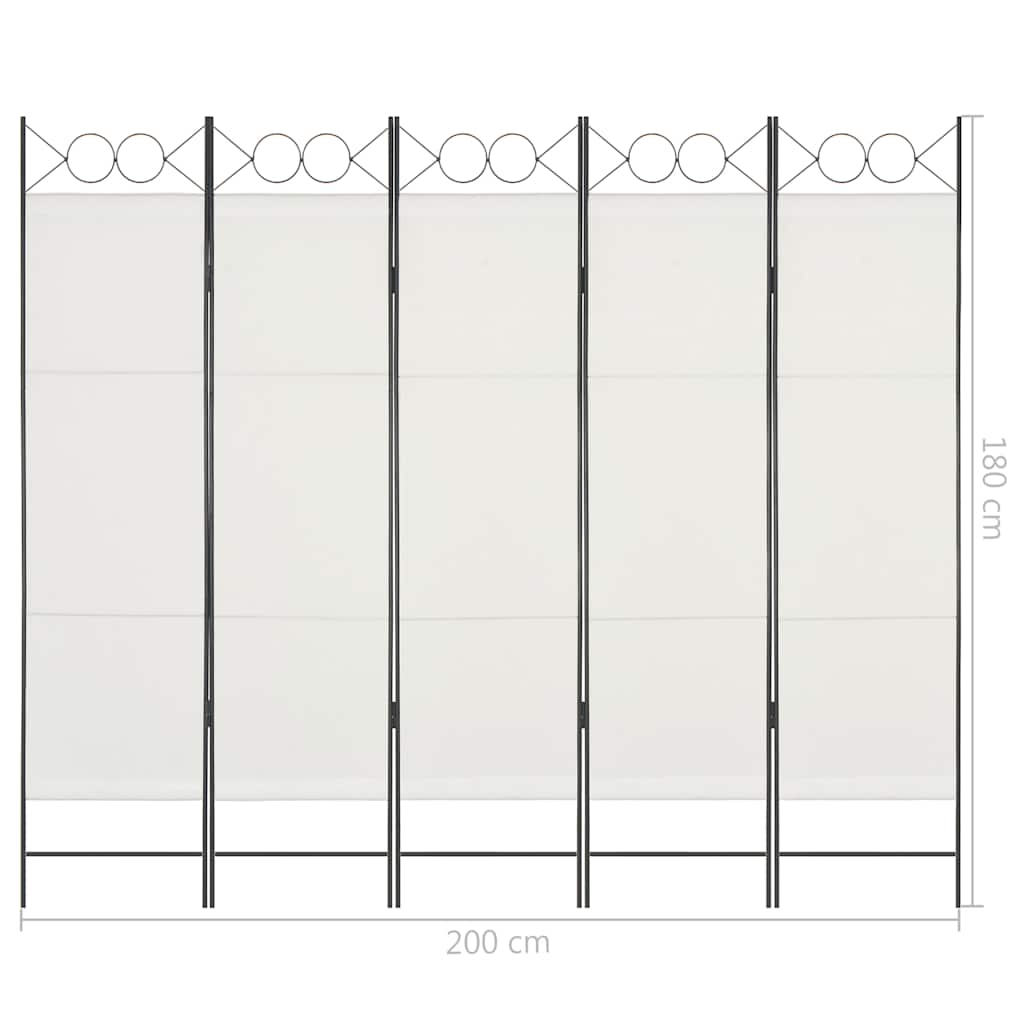 5-Panel Room Divider White 200x180 cm